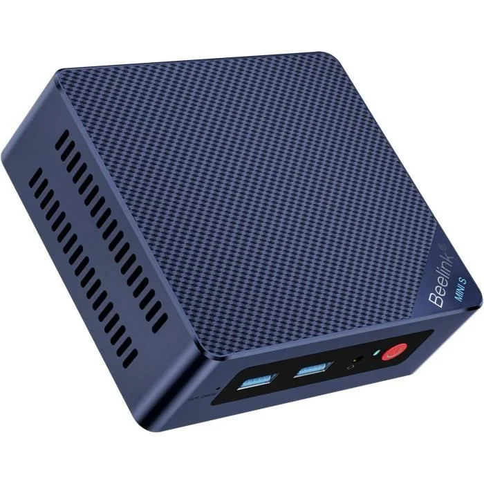 Beelink Mini S13 vid en tv-bänk