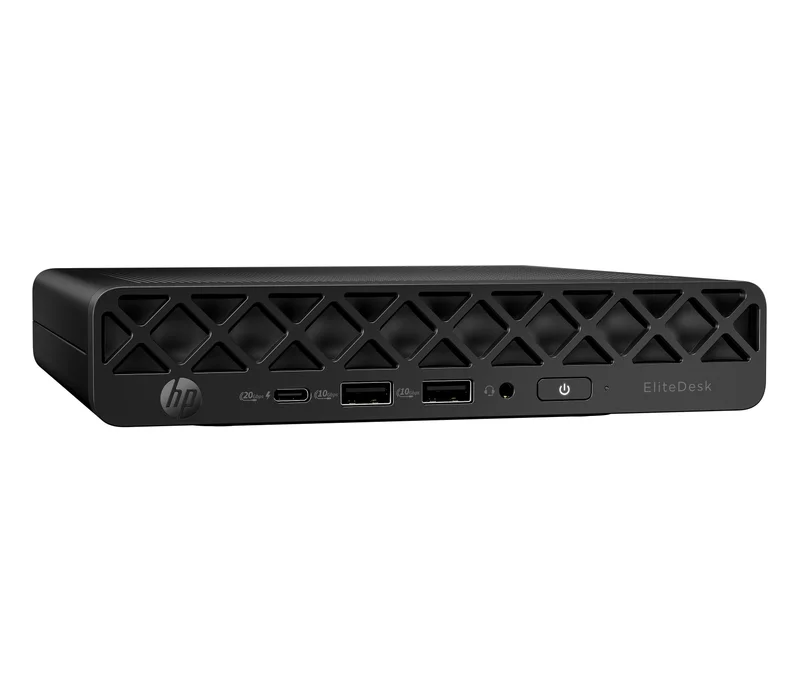 HP EliteDesk 8 Mini på ett kontorsskrivbord